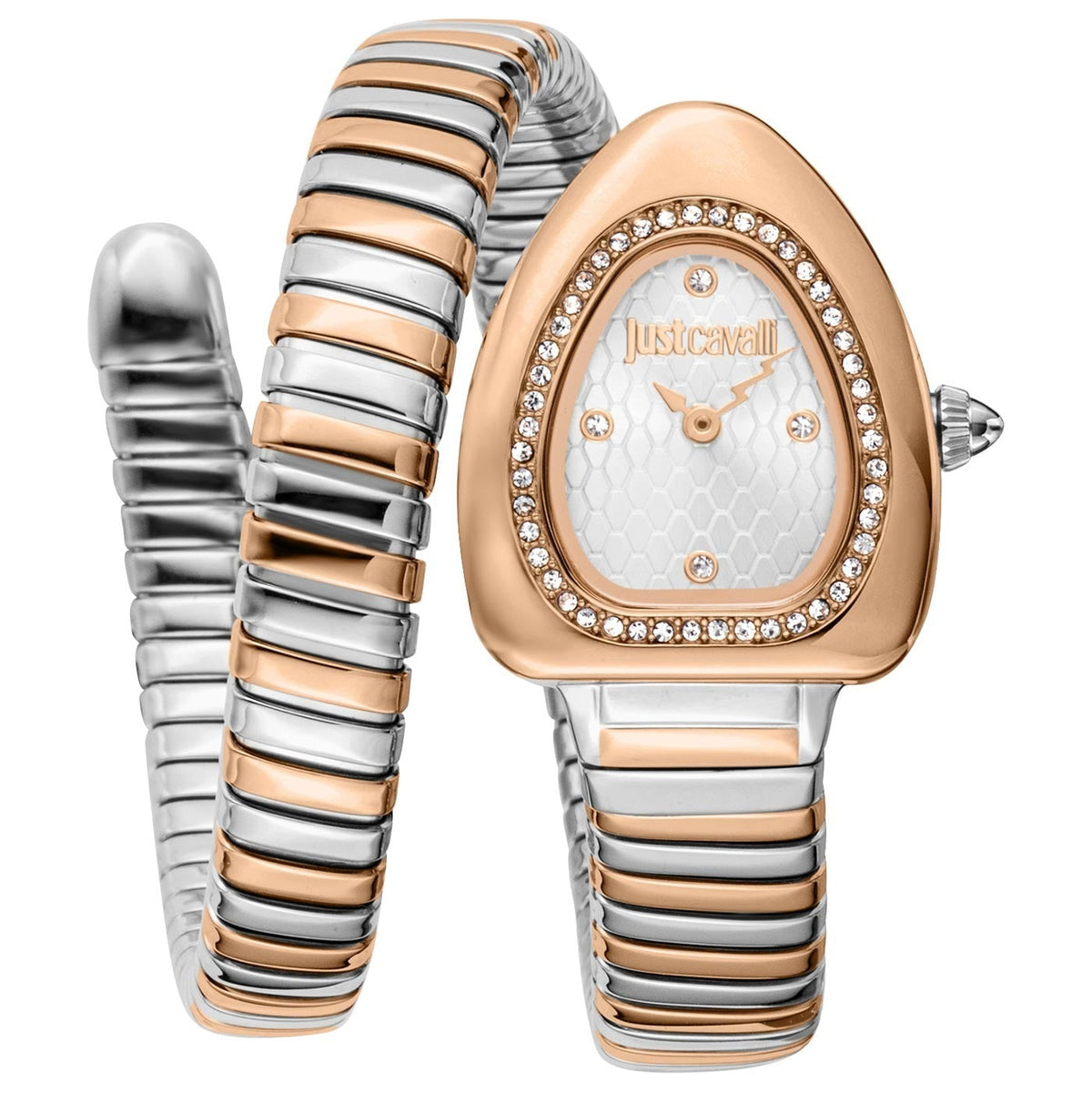 Just Cavalli Lady Snake Silver Dial Two Tone Steel Strap Watch for Women - JC1L249M0065