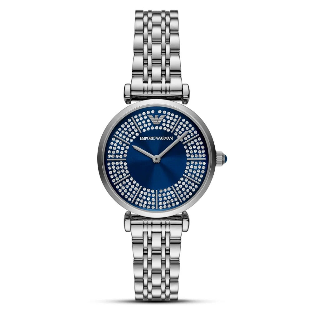 Emporio Armani Gianni T-Bar Blue Dial Silver Steel Strap Watch for Women - AR11627