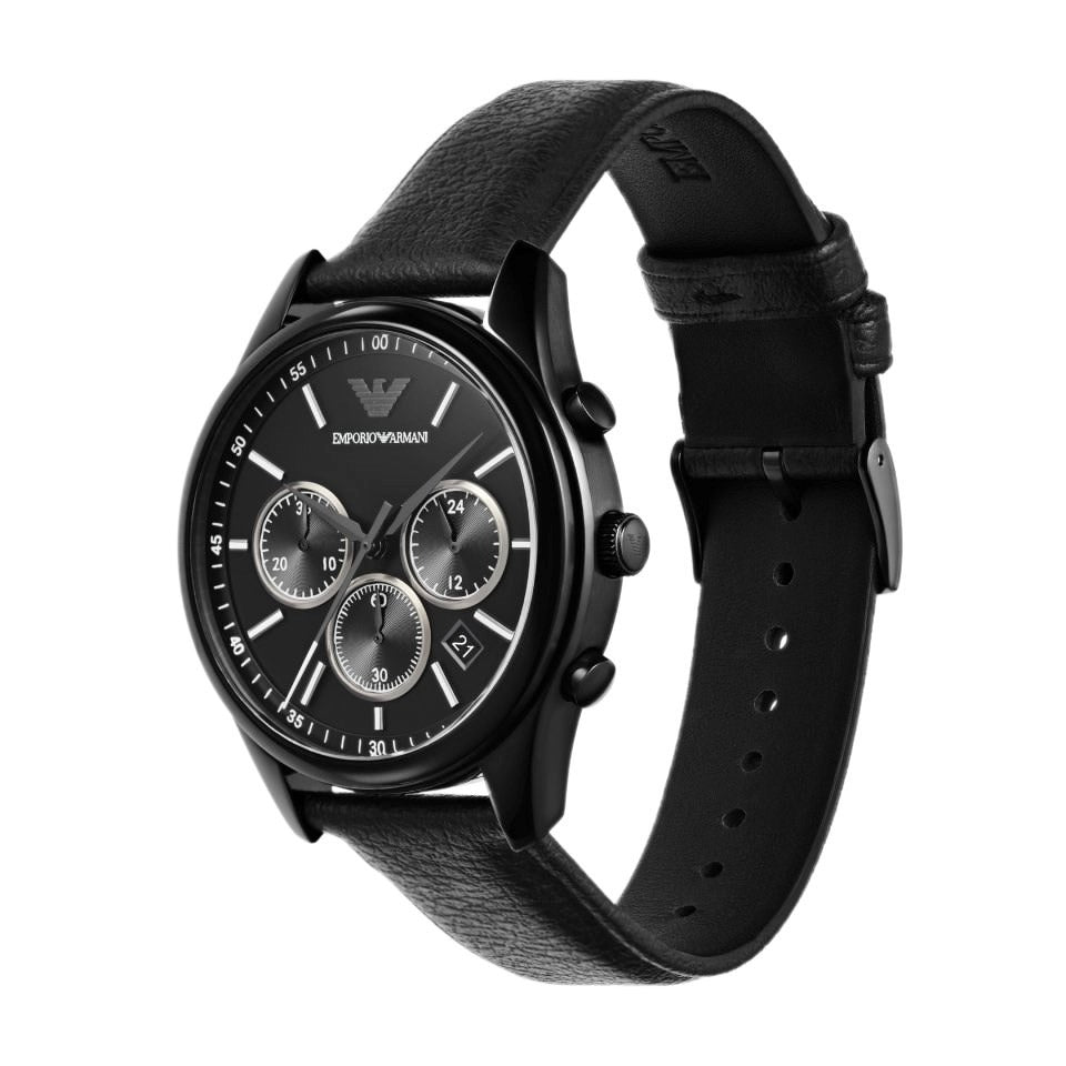 Shop Authentic Emporio Armani Antonio Chronograph Black Dial Black Leather Strap Watch for Men - AR11583 - Luxxuri
