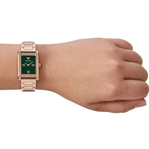Emporio Armani Genni Green Dial Rose Gold Steel Strap Watch for Women - AR11641