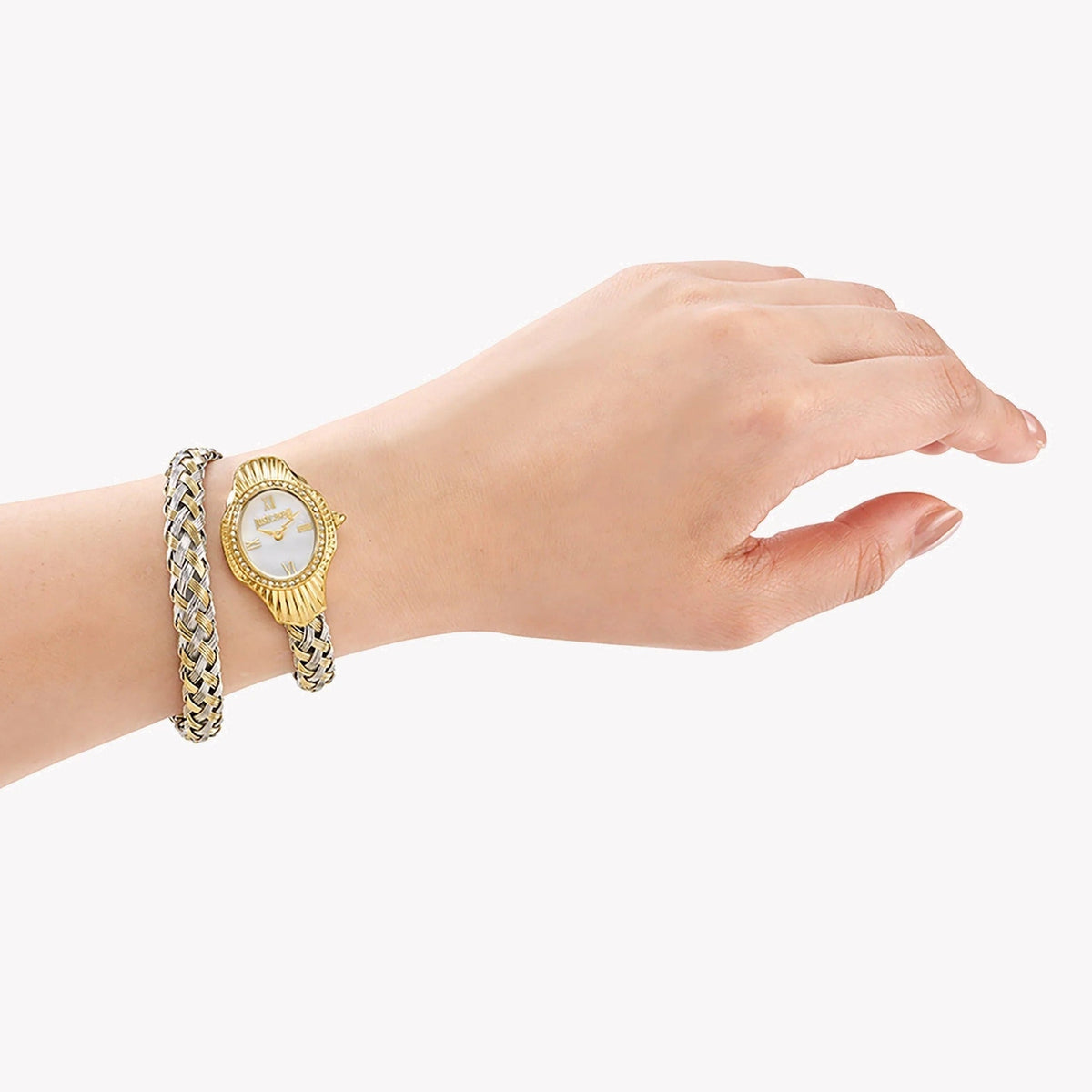 Just Cavalli Twined Mother of Pearl Dial Two Tone Steel Strap Watch for Women - JC1L305M0055
