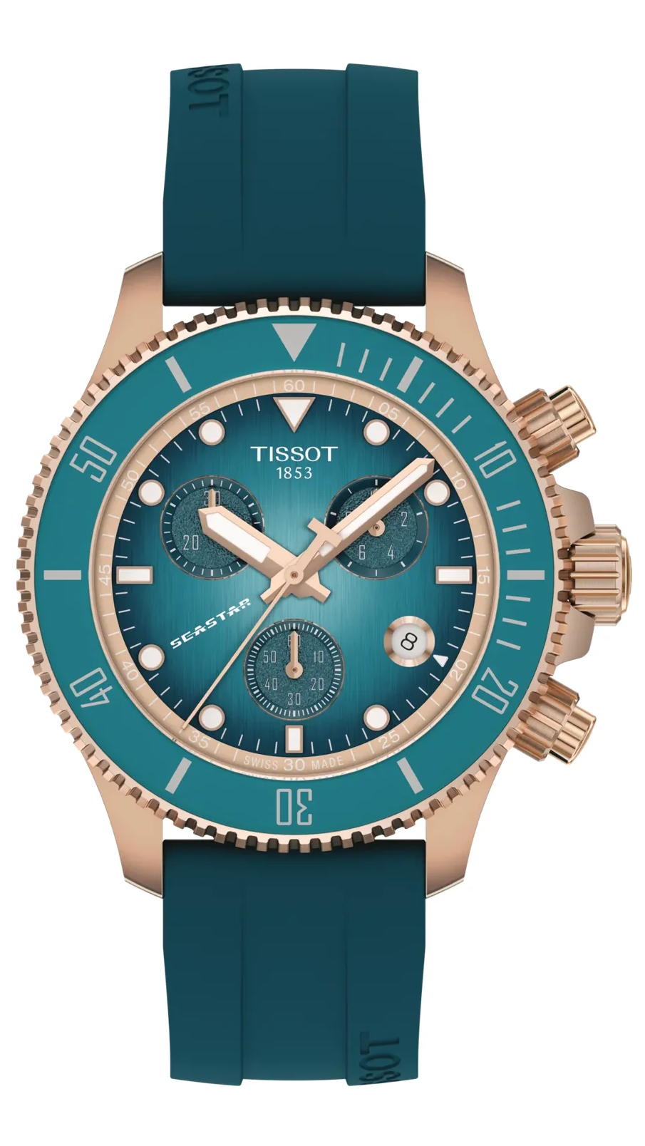 Tissot Seastar 1000 Chronograph Turqouise Dial Turqouise Rubber Strap Watch for Women - T120.217.37.041.00