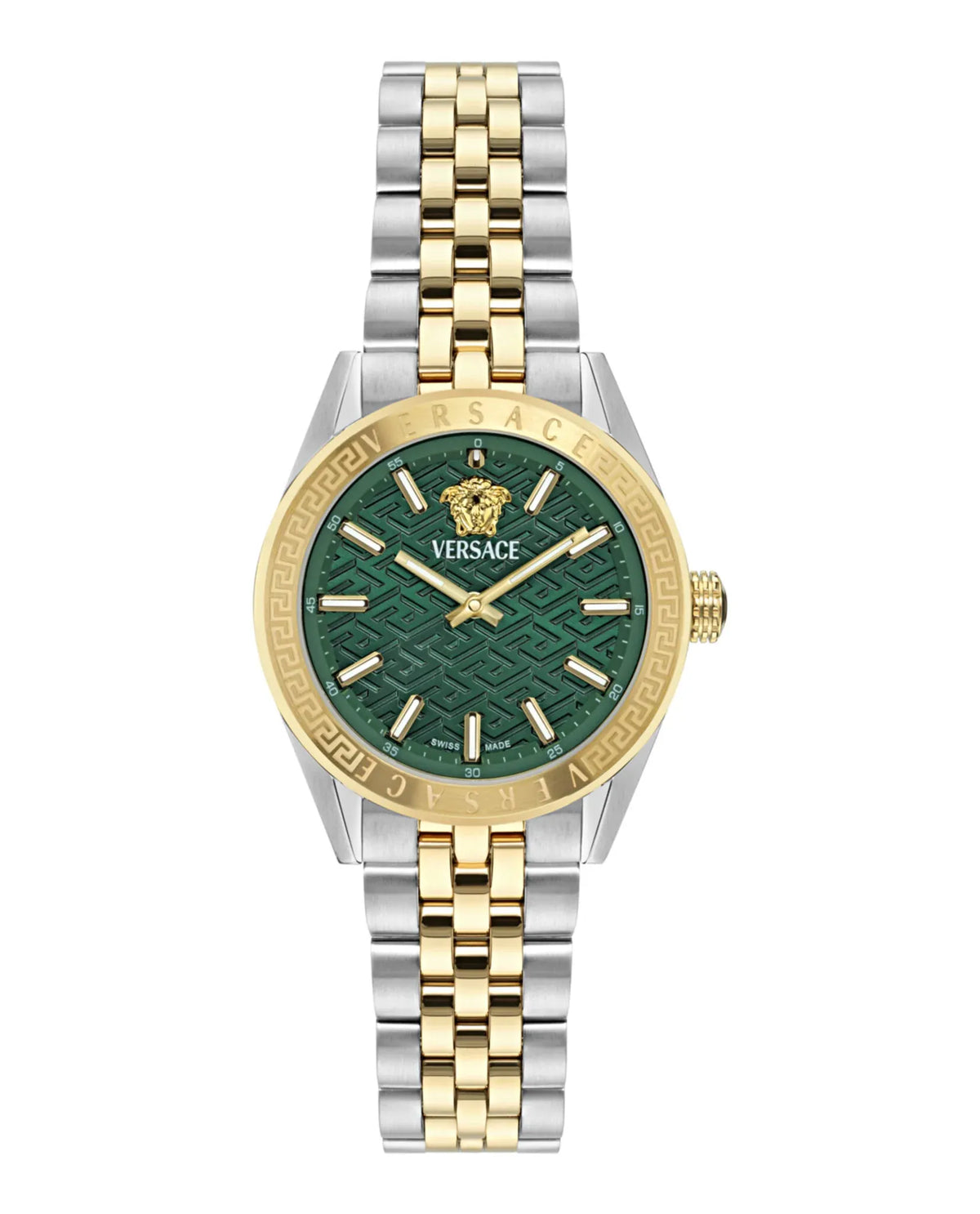 Shop Authentic Versace V-Code Analog Green Dial Two Tone Steel Strap Watch for Women - VE8I00424 - Luxxuri