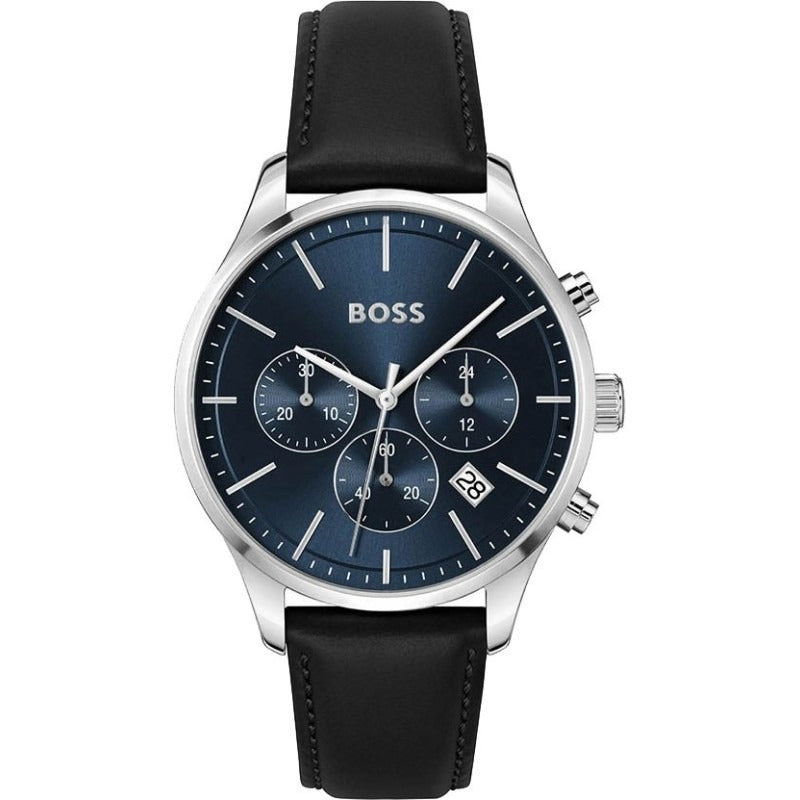 Shop Authentic Hugo Boss Avery Chronograph Blue Dial Black Leather Strap Watch for Men - 1514156 - Luxxuri