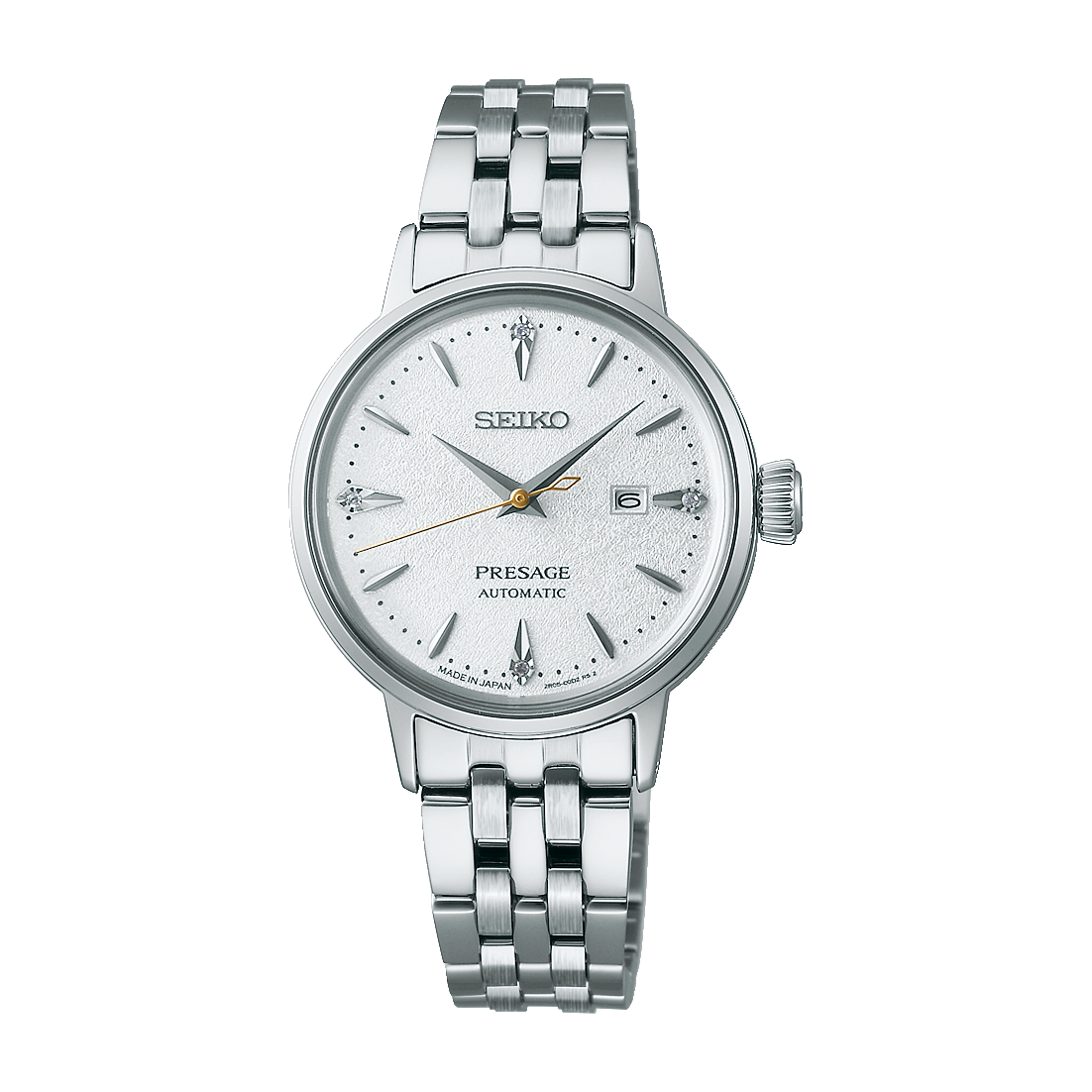 Seiko Presage Cocktail Time Automatic Diamonds White Dial Silver Steel Strap Watch for Women - SRE017J1