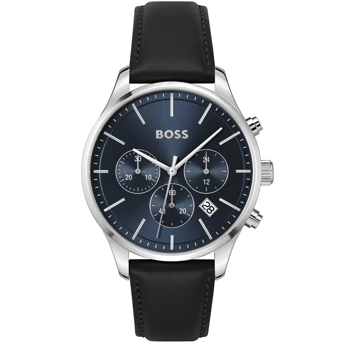 Shop Authentic Hugo Boss Avery Chronograph Blue Dial Black Leather Strap Watch for Men - 1514156 - Luxxuri
