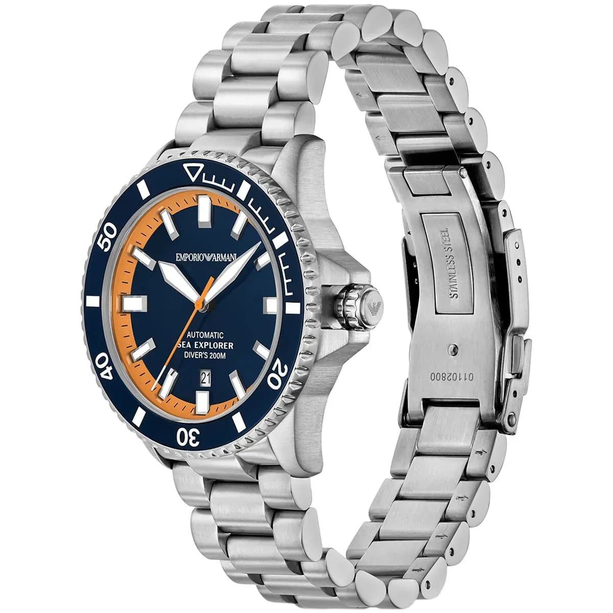 Emporio Armani Sea Explorer Blue Dial Silver Steel Strap Watch for Men - AR60090