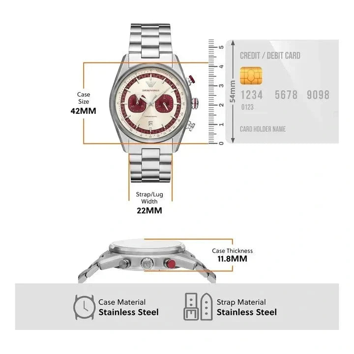 Emporio Armani Racer Chronograph White Dial Silver Steel Strap Watch for Men - AR11645