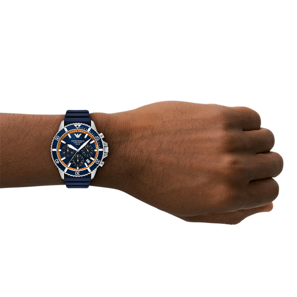Shop Authentic Emporio Armani World Explorer Chronograph Blue Dial Blue Silicone Strap Watch for Men - AR11696 - Luxxuri