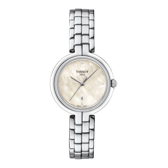 Tissot T-Lady Flamingo Diamonds Mother of Pearl Dial SIlver Steel Strap Watch for Women - T094.210.11.116.02