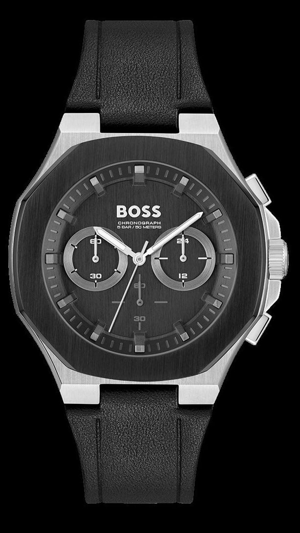 Shop Authentic Hugo Boss Taper Chronograph Black Dial Black Leather Strap Watch for Men - 1514085 - Luxxuri