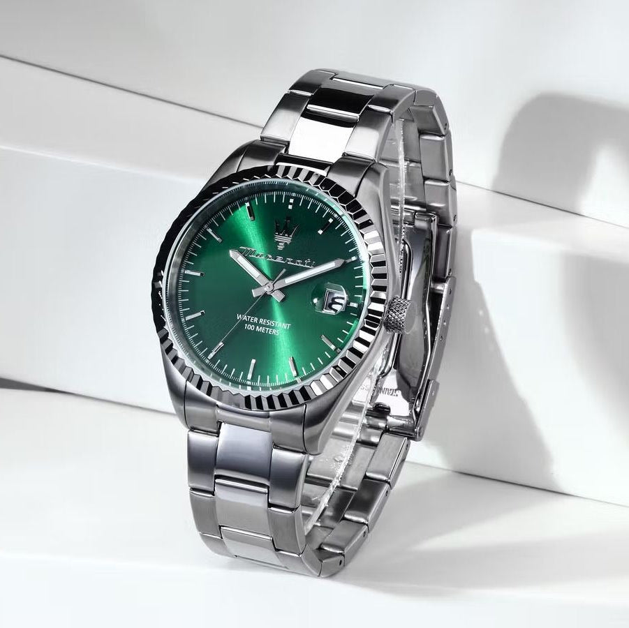 Maserati Competizione Green Dial Silver Steel Strap Watch for Men - R8853100043