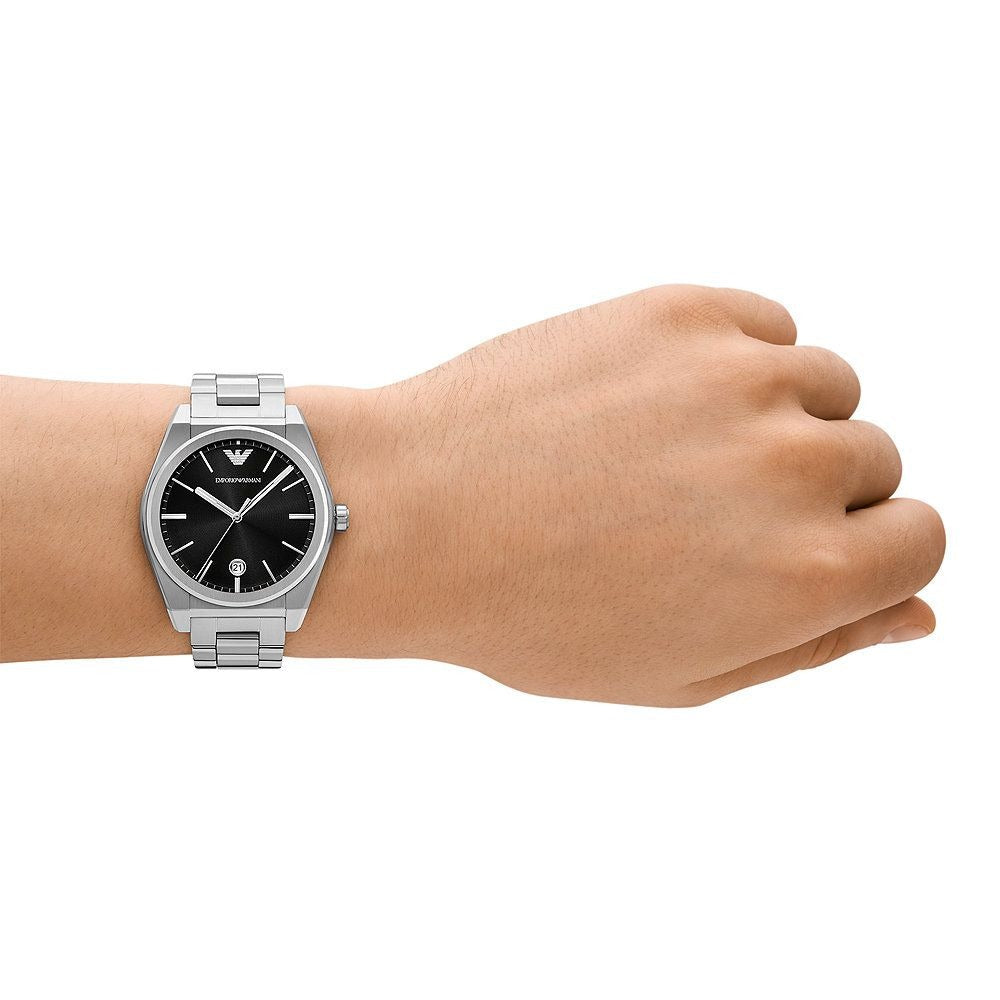 Shop Authentic Emporio Armani Frederico Analog Black Dial Silver Steel Strap Watch for Men - AR11622 - Luxxuri
