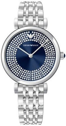 Emporio Armani Gianni T-Bar Blue Dial Silver Steel Strap Watch for Women - AR11627