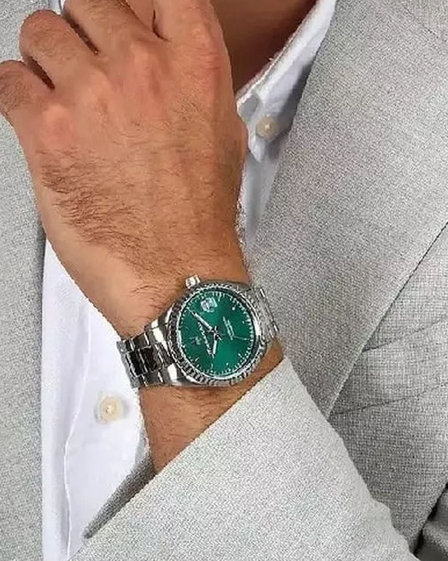 Maserati Competizione Green Dial Silver Steel Strap Watch for Men - R8853100043