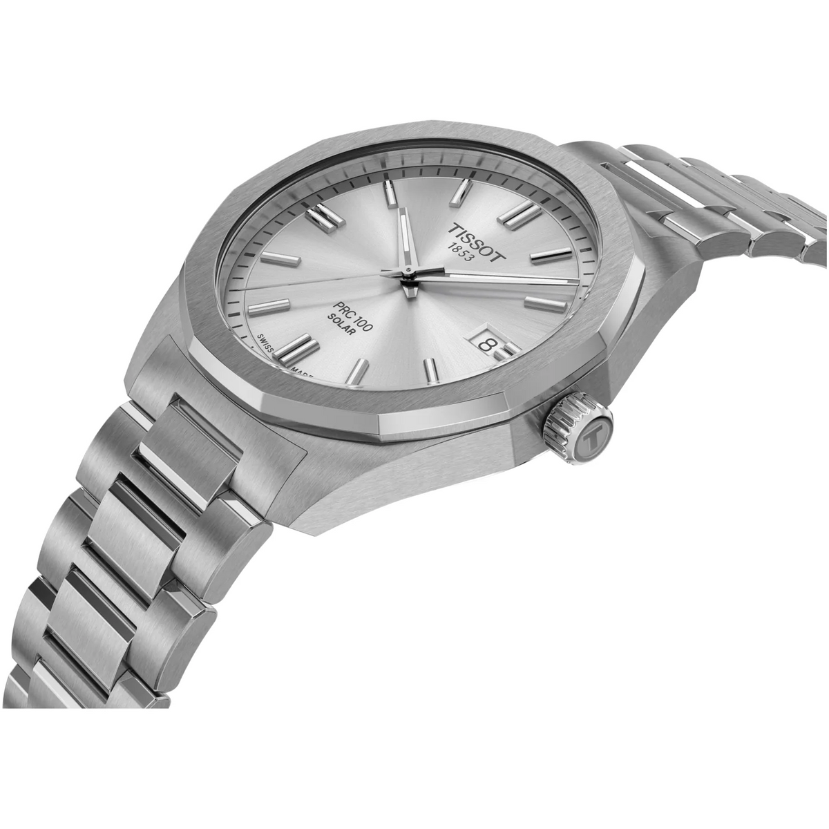 Tissot PRC 100 Solar Quartz Silver Dial Silver Steel Strap Watch for Men - T151.422.11.031.00