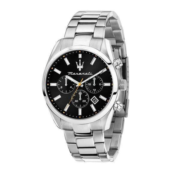 Maserati Attrazione Chronograph Black Dial Silver Steel Strap Watch for Men - R8853151010