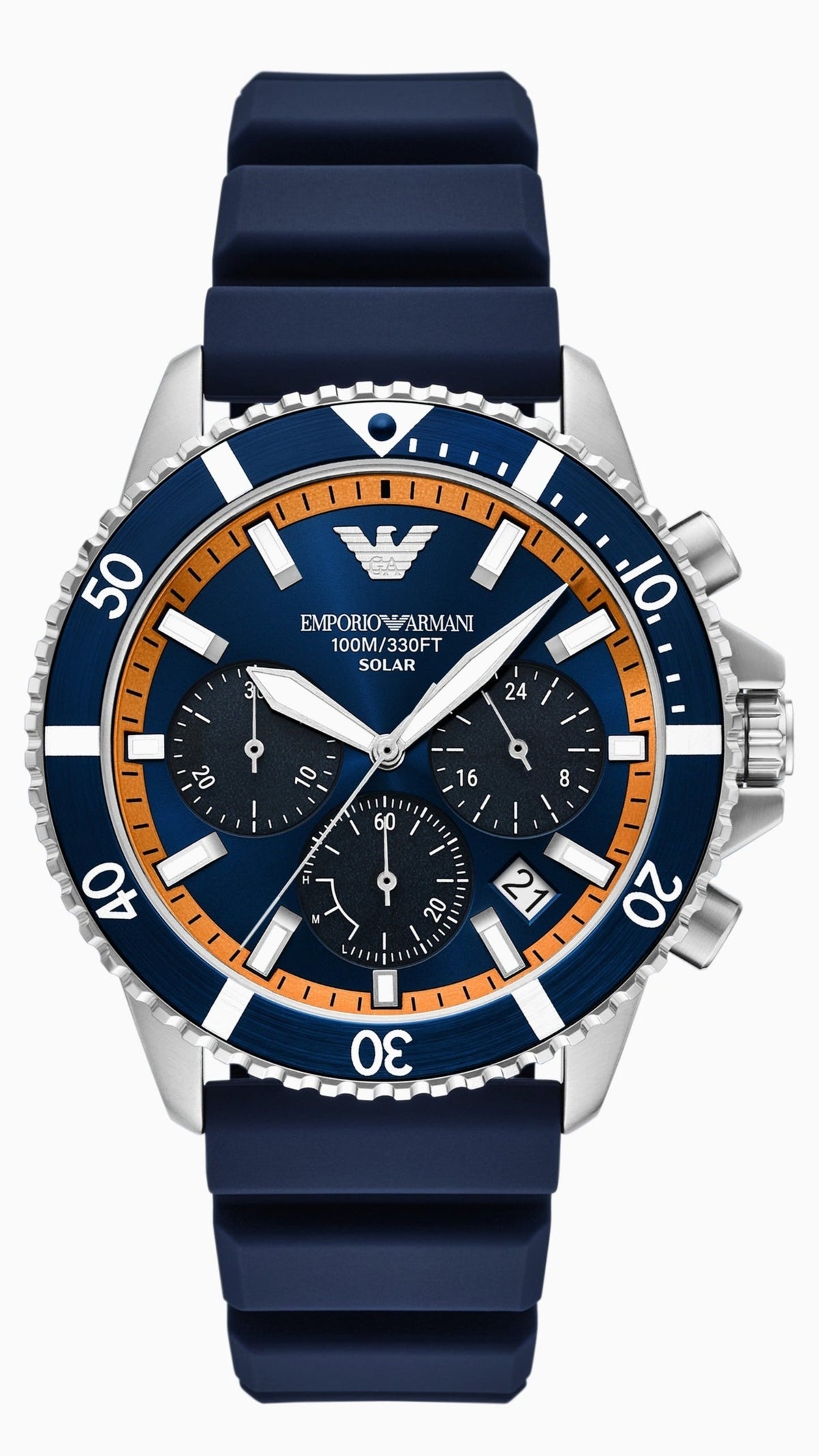 Shop Authentic Emporio Armani World Explorer Chronograph Blue Dial Blue Silicone Strap Watch for Men - AR11696 - Luxxuri