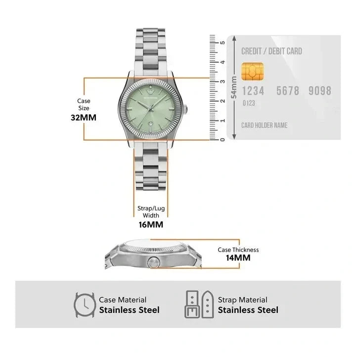 Emporio Armani Federica Mint Green Dial Silver Steel Strap Watch for Women - AR11656