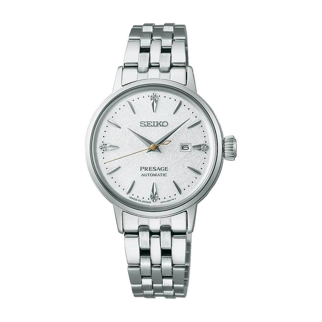 Seiko Presage Cocktail Time Automatic Diamonds White Dial Silver Steel Strap Watch for Women - SRE017J1