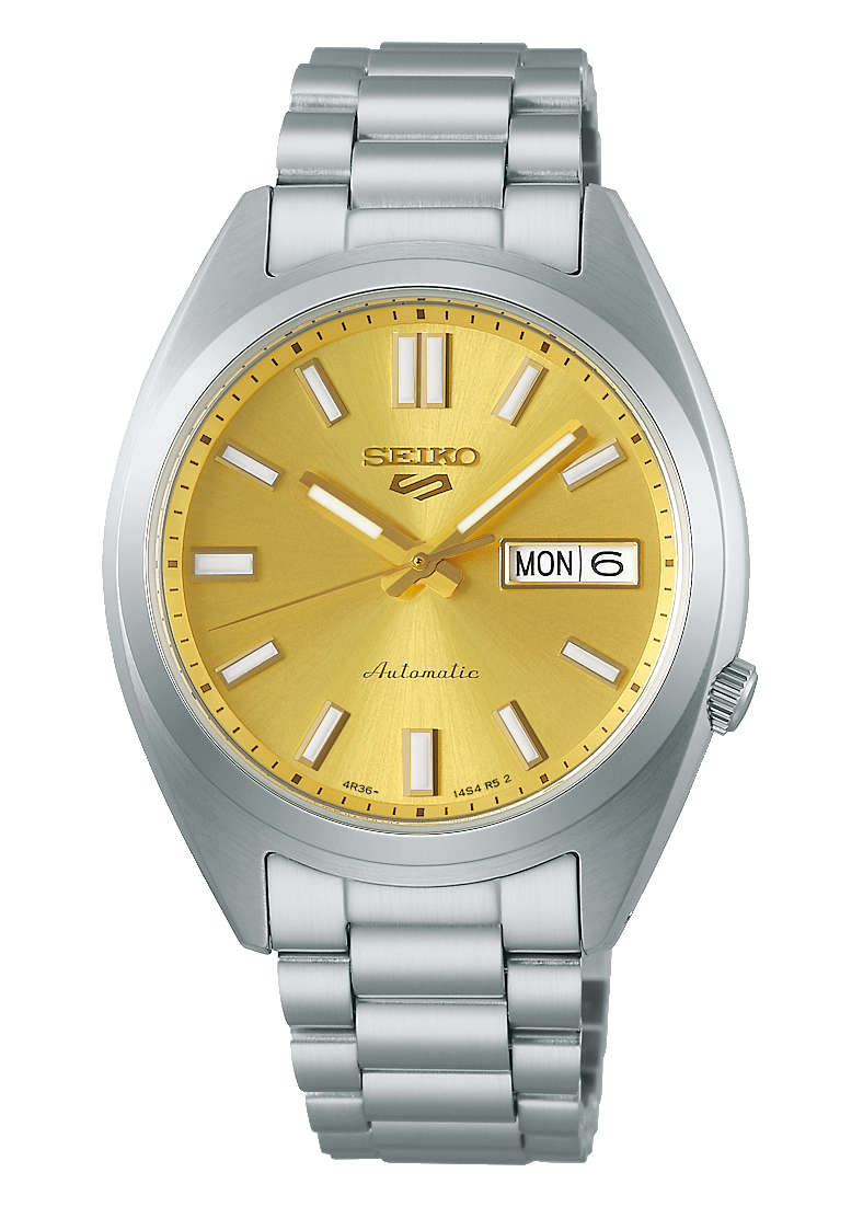 Seiko 5 Sports SNXS Automatic Gold Dial Silver Steel Strap Watch for Men - SRPL59K1