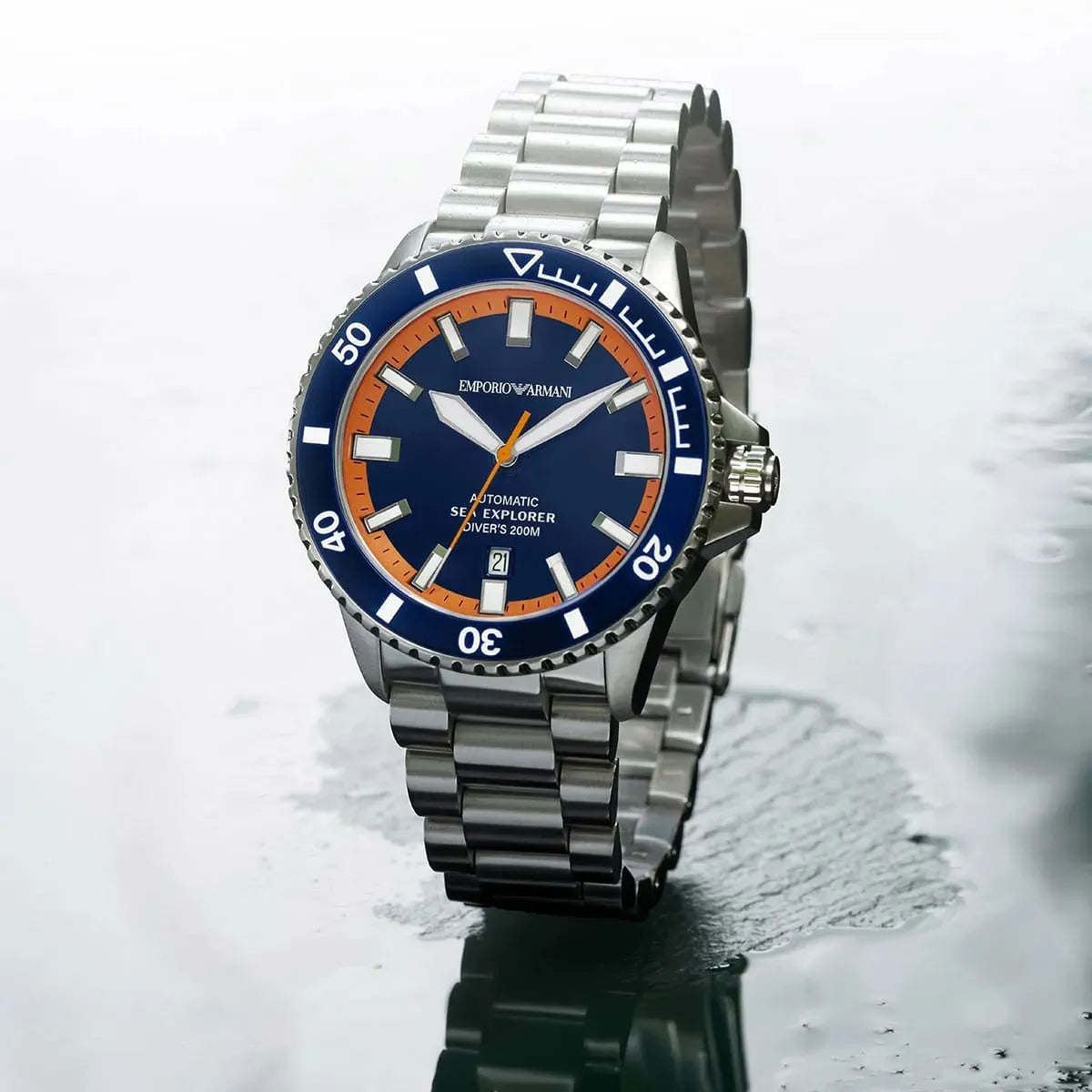 Emporio Armani Sea Explorer Blue Dial Silver Steel Strap Watch for Men - AR60090