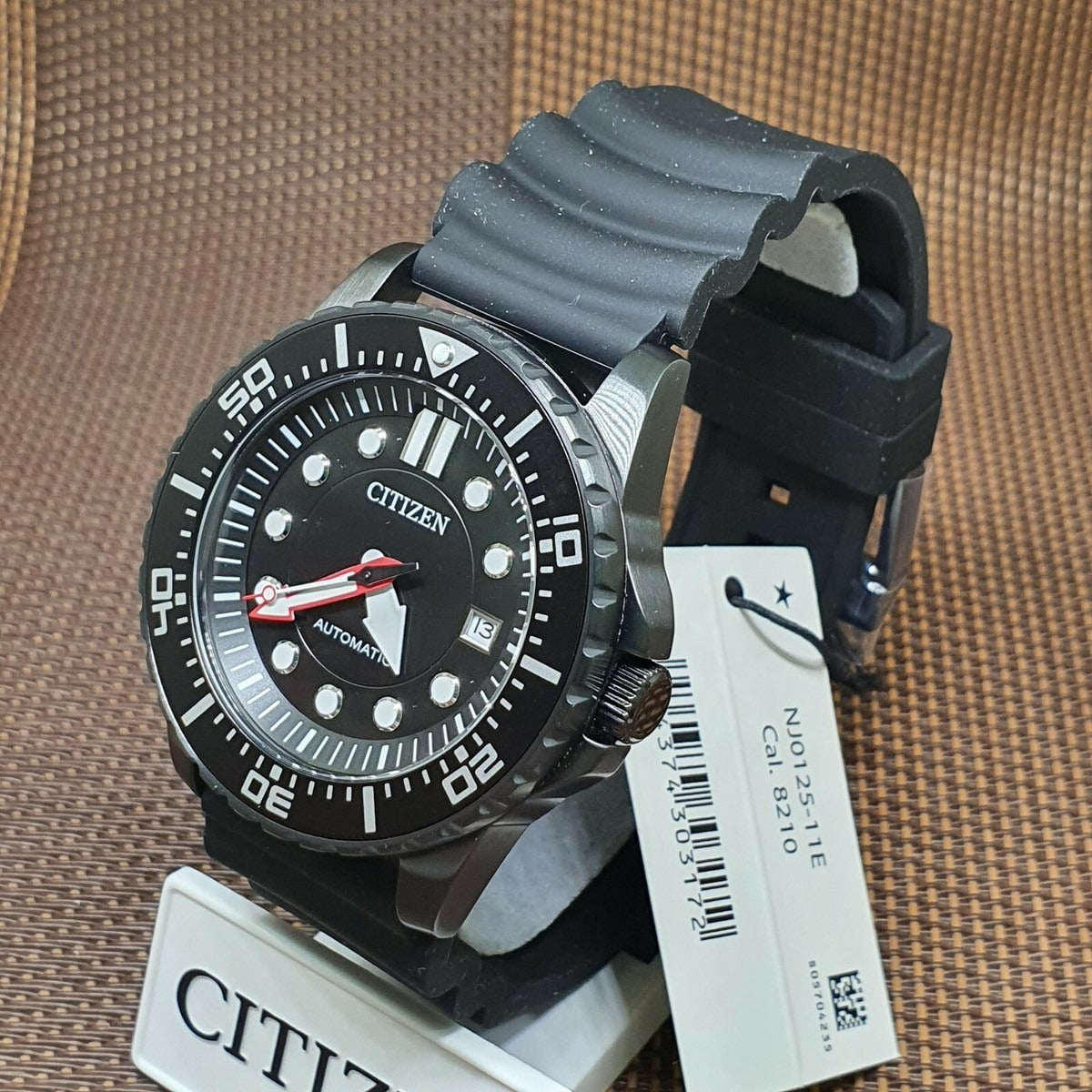 Citizen Mechanical Automatic Black Dial Black Rubber Strap Watch for Men - NJ0125-11E