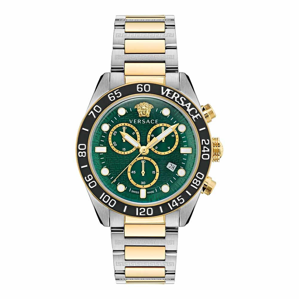 Shop Authentic Versace Greca Dome Chronograph Green Dial Two Tone Steel Strap Watch for Men - VE6K00423 - Luxxuri