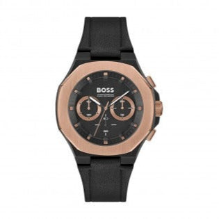 Shop Authentic Hugo Boss Taper Chronograph Black Dial Black Leather Strap Watch for Men - 1514089 - Luxxuri
