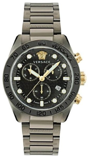 Shop Authentic Versace Greca Dome Chronograph Black Dial Grey Steel Strap Watch for Men - VE6K00623 - Luxxuri