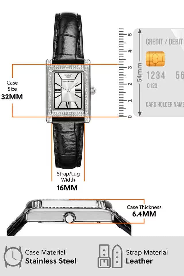 Emporio Armani Two Hand Crystals Silver Dial Black Leather Strap Watch for Women - AR11623