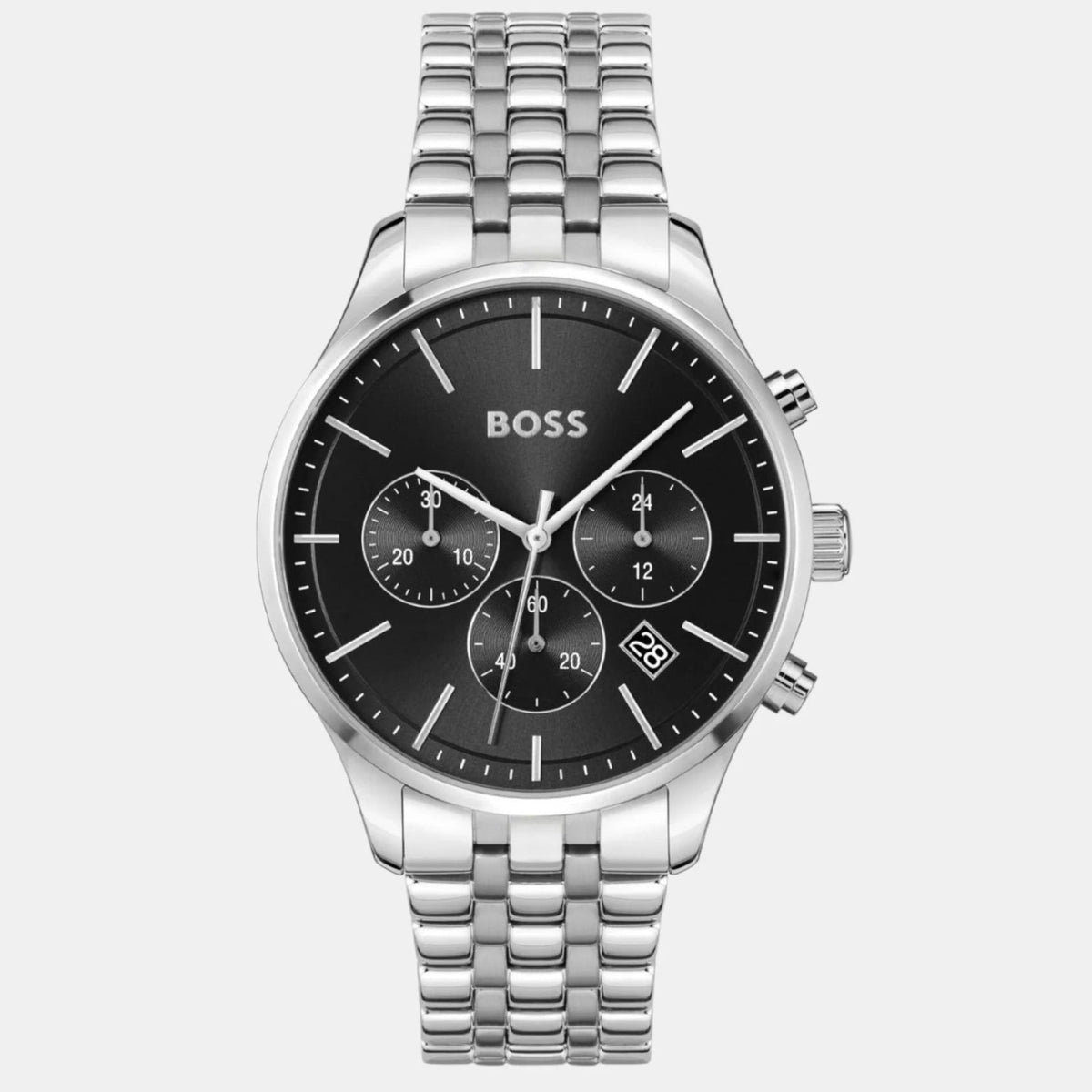 Shop Authentic Hugo Boss Avery Chronograph Black Dial Silver Steel Strap Watch for Men - 1514157 - Luxxuri
