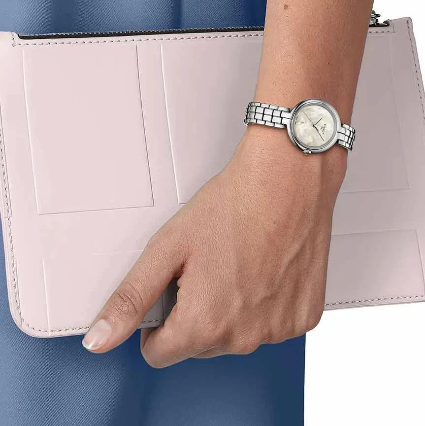 Tissot T-Lady Flamingo Diamonds Mother of Pearl Dial SIlver Steel Strap Watch for Women - T094.210.11.116.02