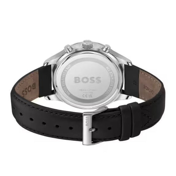 Shop Authentic Hugo Boss Avery Chronograph Blue Dial Black Leather Strap Watch for Men - 1514156 - Luxxuri