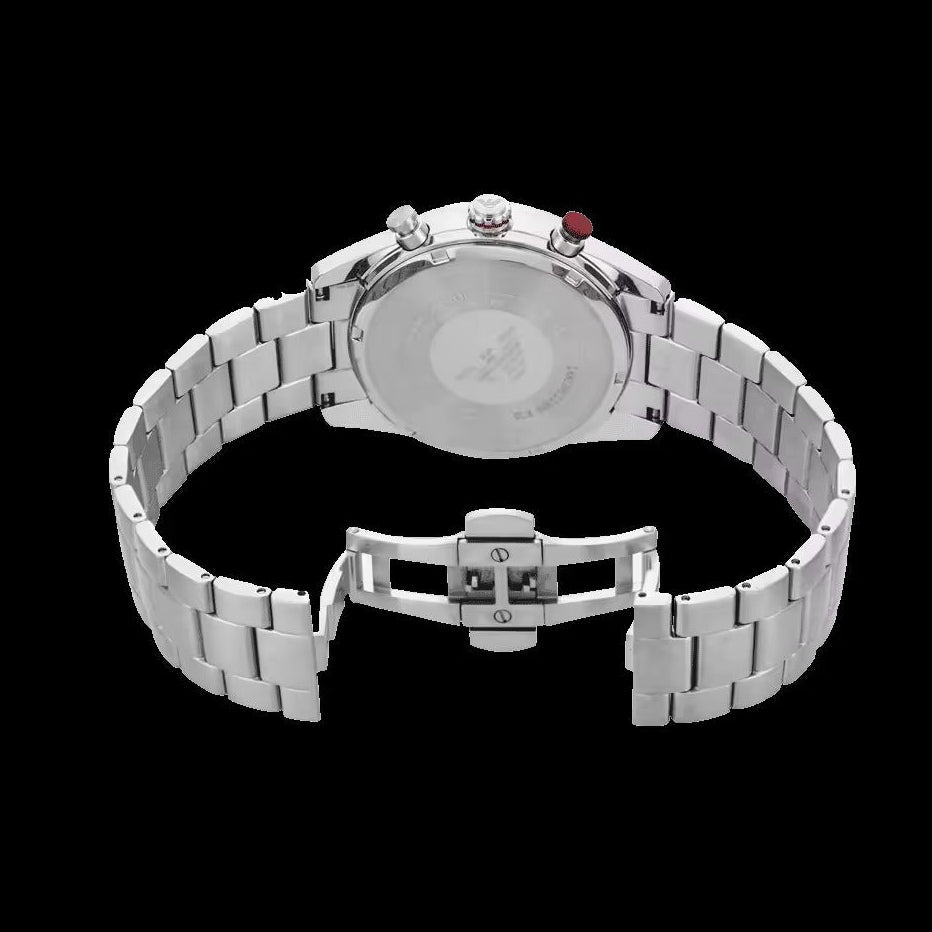 Emporio Armani Racer Chronograph White Dial Silver Steel Strap Watch for Men - AR11645