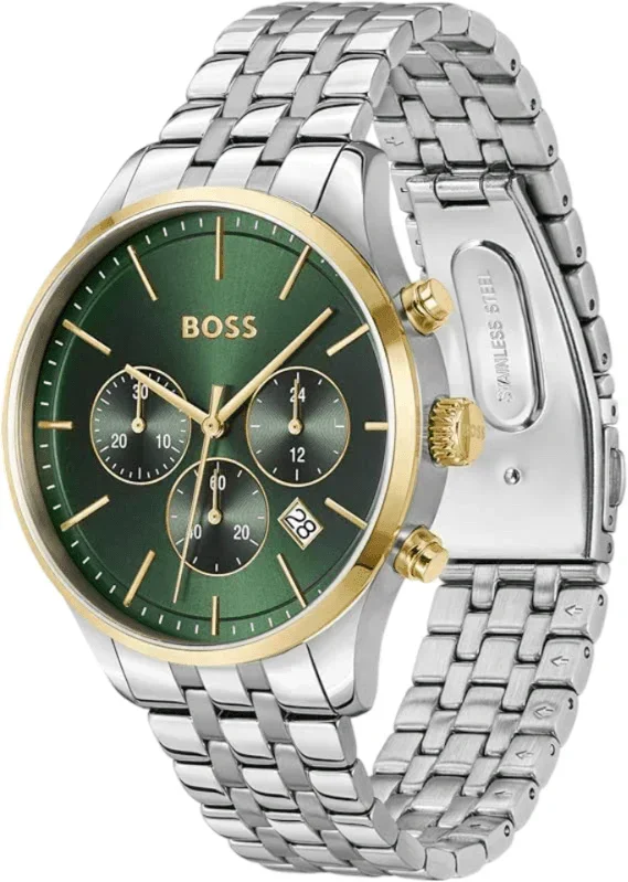 Shop Authentic Hugo Boss Avery Chronograph Green Dial Silver Steel Strap Watch for Men - 1514159 - Luxxuri