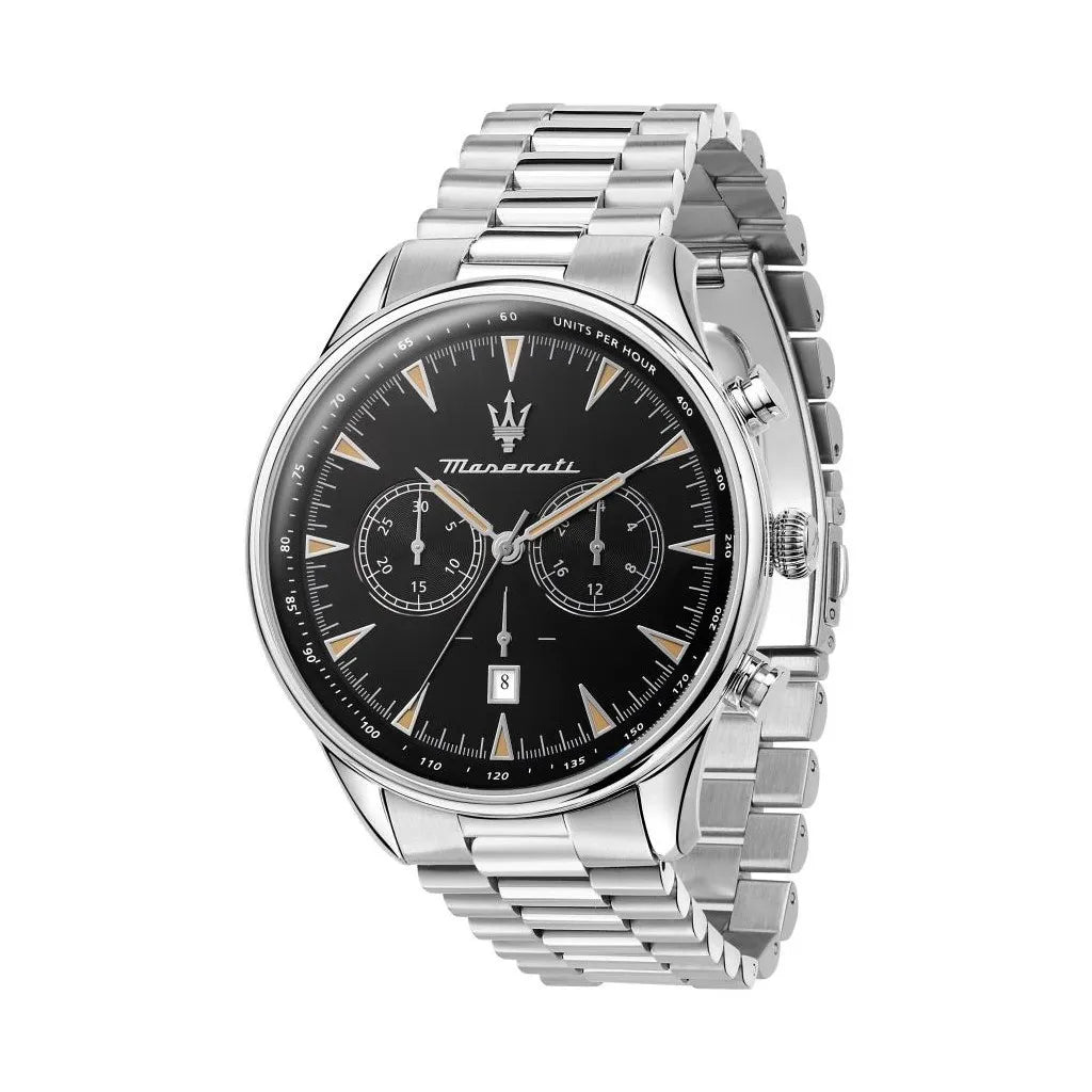 Maserati Tradizione Chronograph Black Dial Silver Steel Strap Watch for Men - R8873646004
