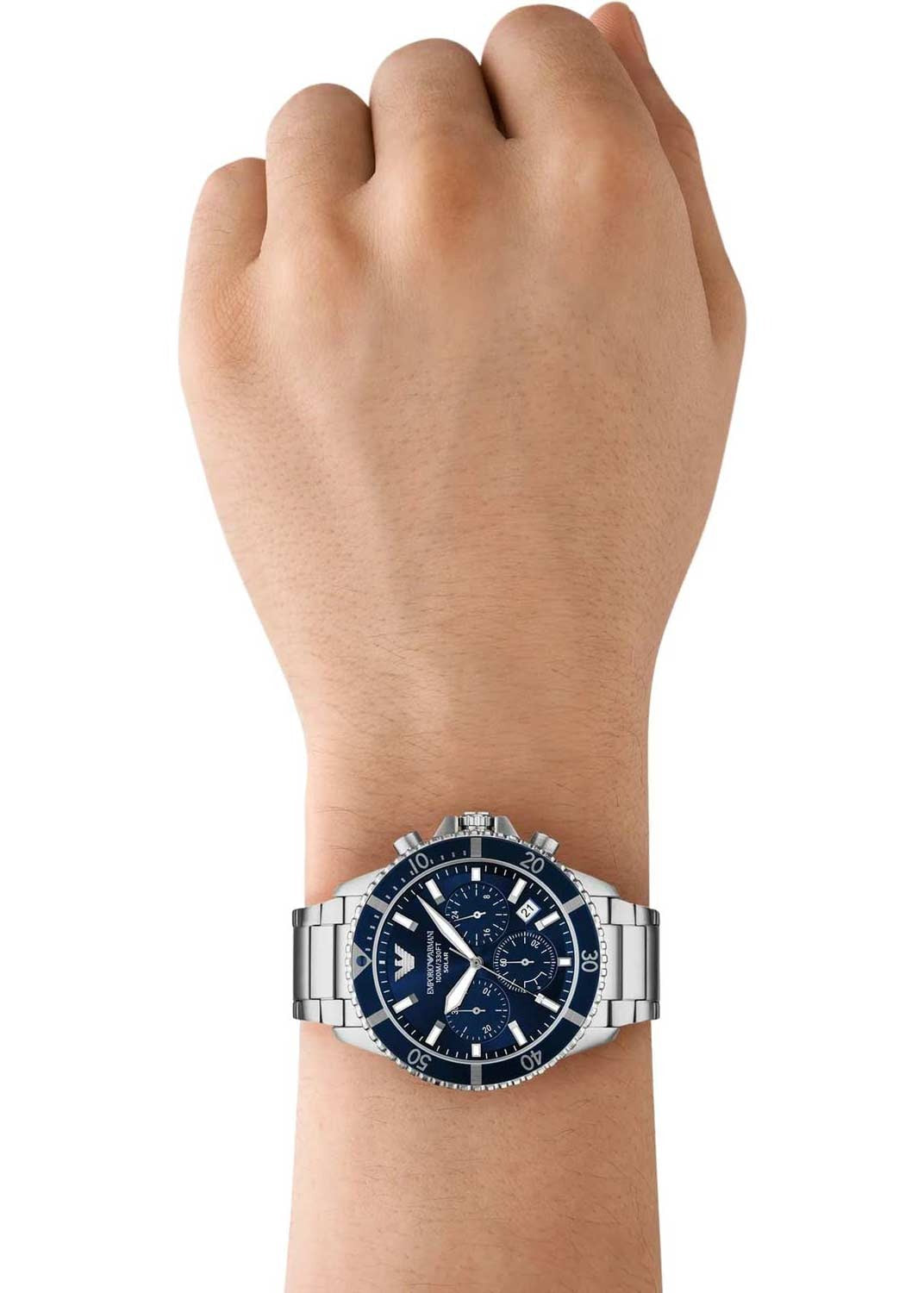 Shop Authentic Emporio Armani World Explorer Chronograph Blue Dial Silver Steel Strap Watch for Men - AR11681 - Luxxuri