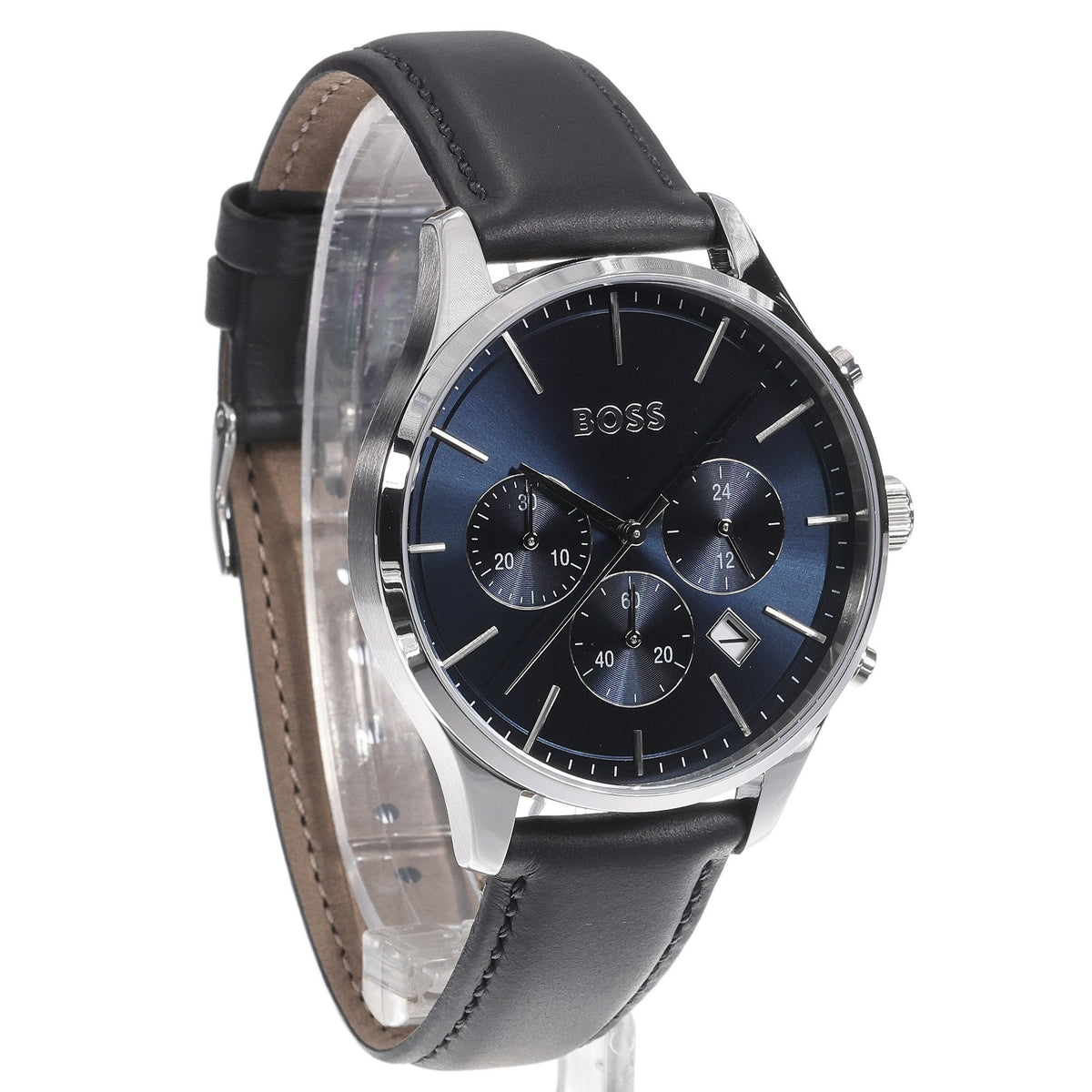 Shop Authentic Hugo Boss Avery Chronograph Blue Dial Black Leather Strap Watch for Men - 1514156 - Luxxuri