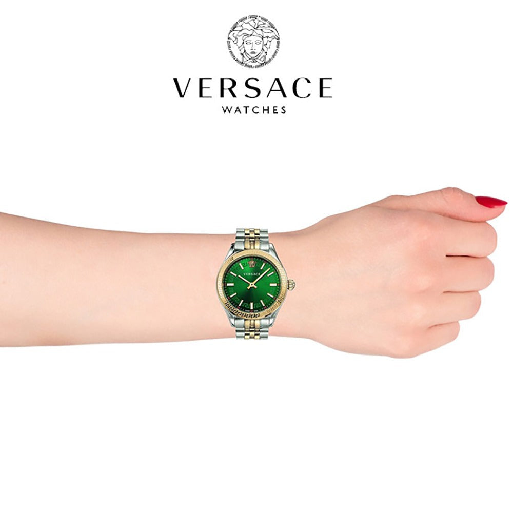 Versace Hellenyium Quartz Green Dial Two Tone Steel Strap Watch for Women - VEHU00420