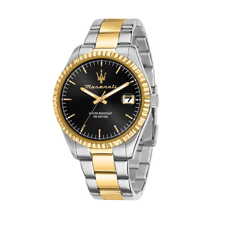 Maserati Competizione Black Dial Two Tone Steel Strap Watch for Men - R8853100042