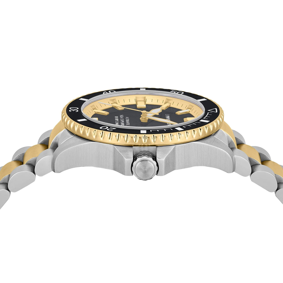 Emporio Armani Sea Explorer Black Dial Two Tone Steel Strap Watch for Men - AR60089