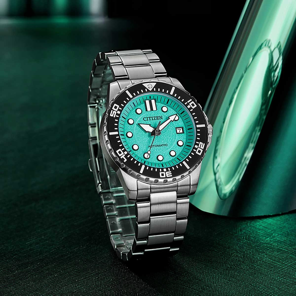 Citizen Mechanical Automatic Turquoise Dial Silver Steel Strap Watch for Men - NJ0170-83X