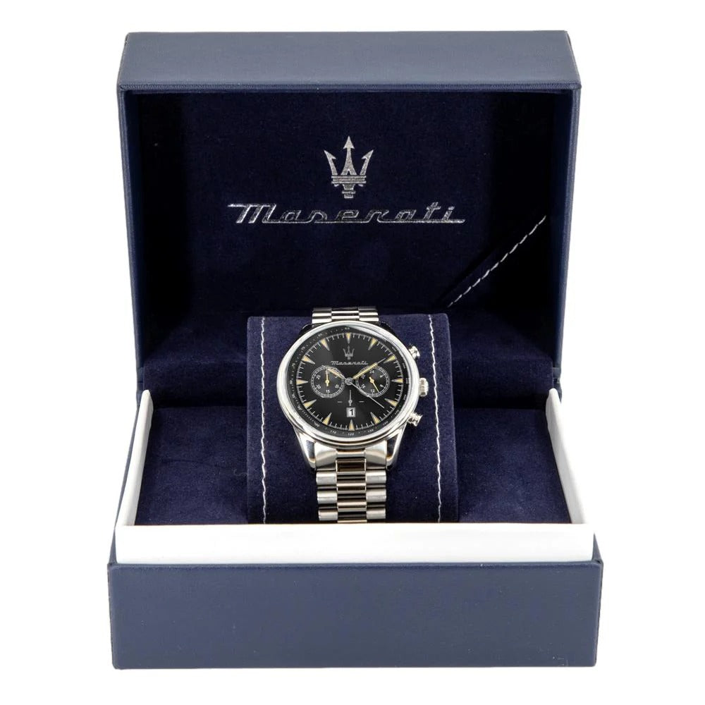 Maserati Tradizione Chronograph Black Dial Silver Steel Strap Watch for Men - R8873646004