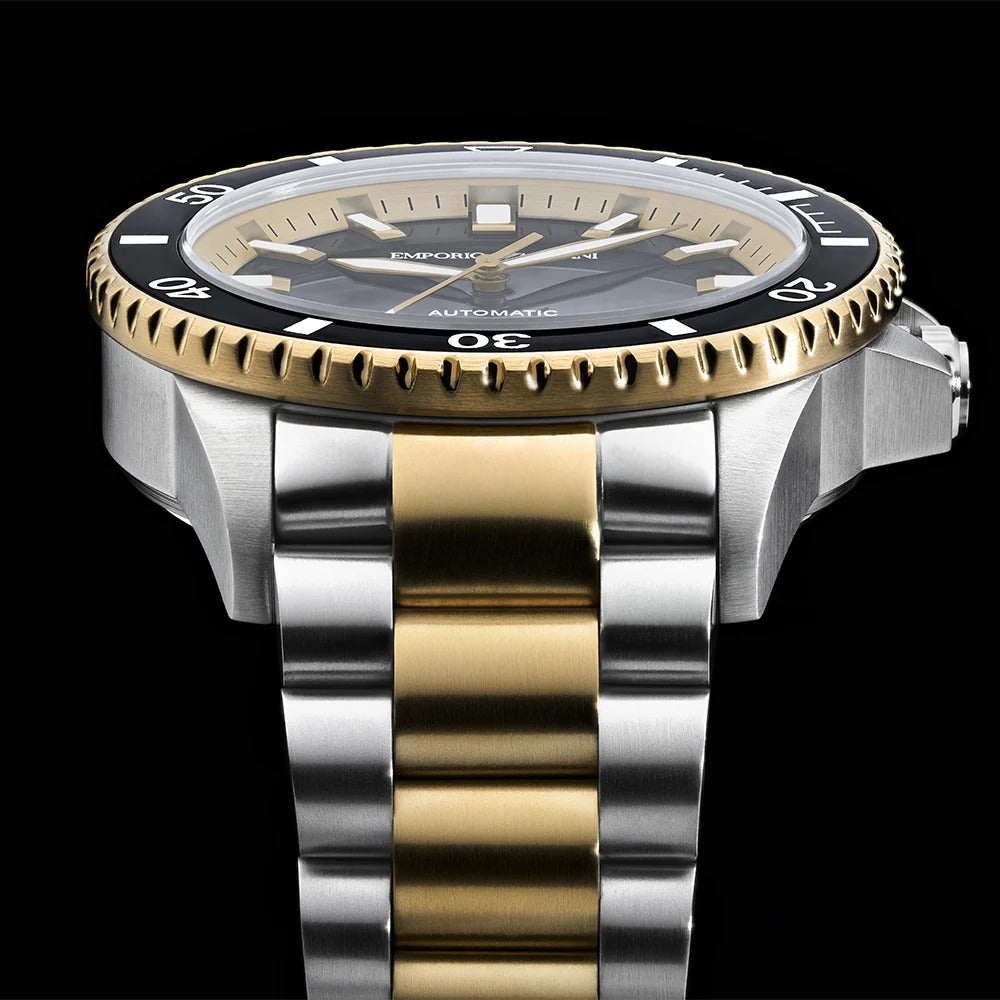 Emporio Armani Sea Explorer Black Dial Two Tone Steel Strap Watch for Men - AR60089