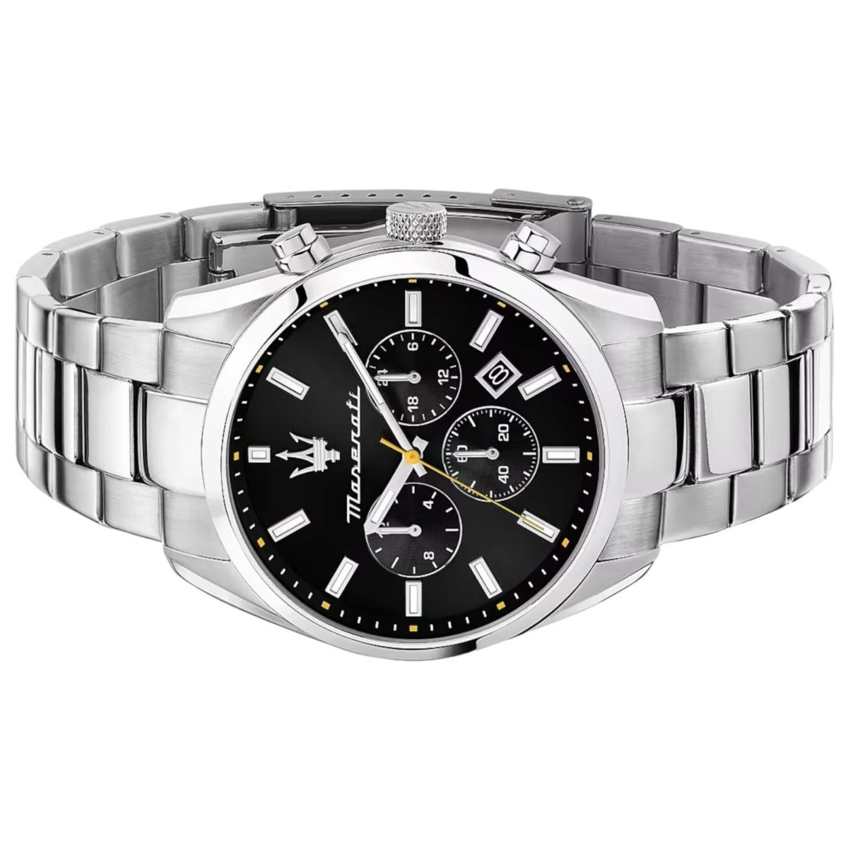 Maserati Attrazione Chronograph Black Dial Silver Steel Strap Watch for Men - R8853151010
