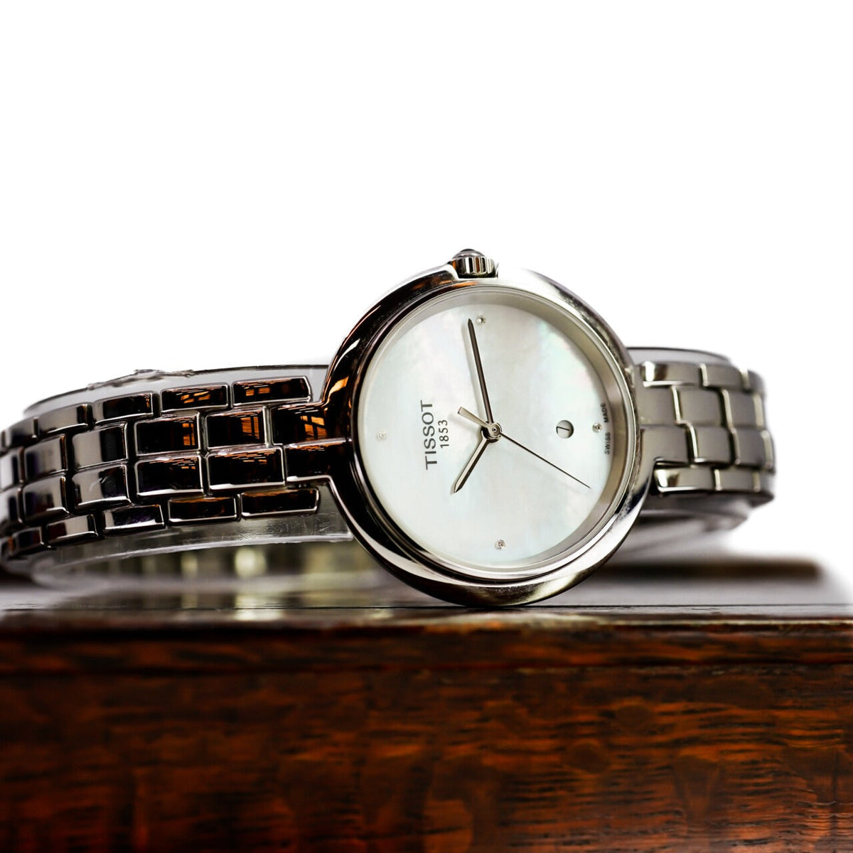Tissot T-Lady Flamingo Diamonds Mother of Pearl Dial SIlver Steel Strap Watch for Women - T094.210.11.116.02