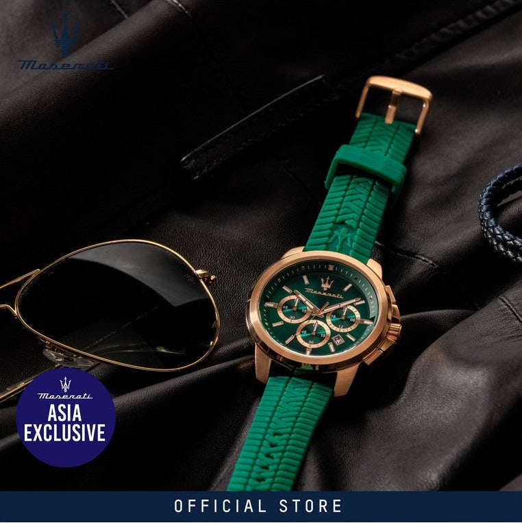 Maserati Successo Chronograph Green Dial Green Silicone Strap Watch for Men - R8871621038