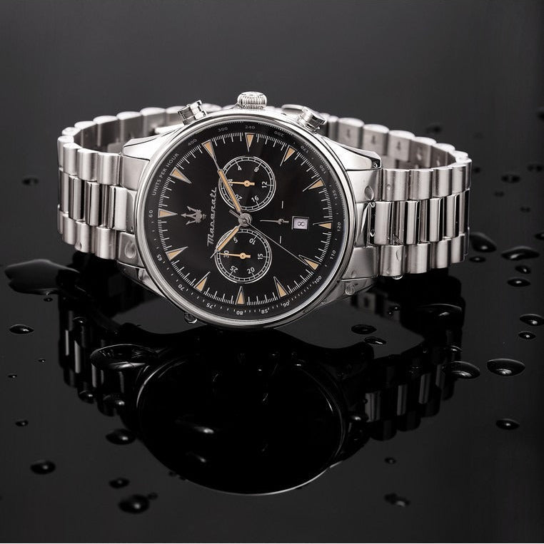 Maserati Tradizione Chronograph Black Dial Silver Steel Strap Watch for Men - R8873646004