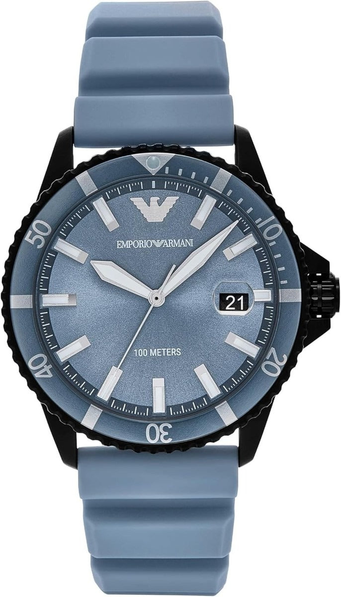 Emporio Armani Sea Explorer Divers Blue Dial Blue Silicone Strap Watch for Men - AR11685